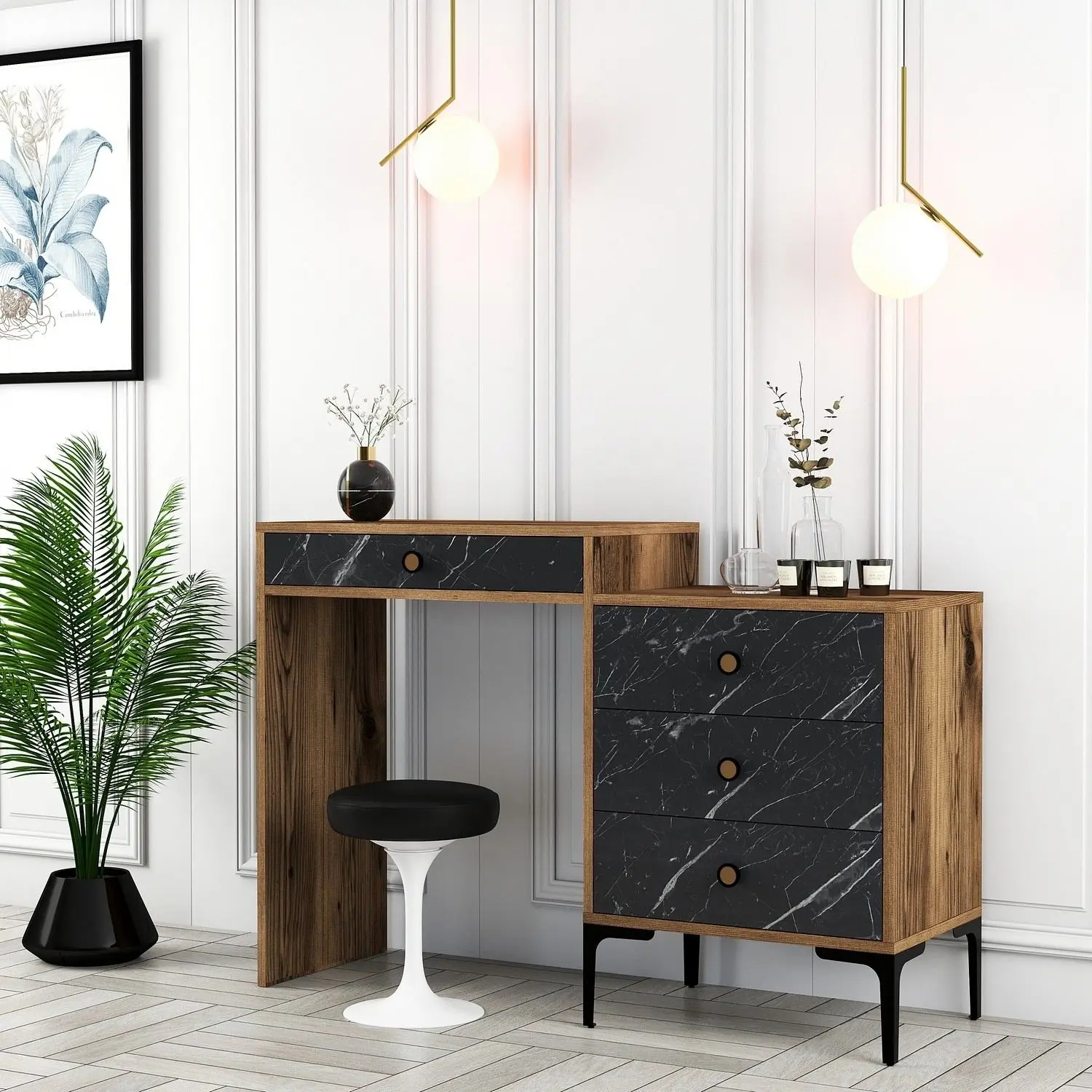 Туалетный столик Mirage Meble Lizbon 555 (Marble Black/Walnut)