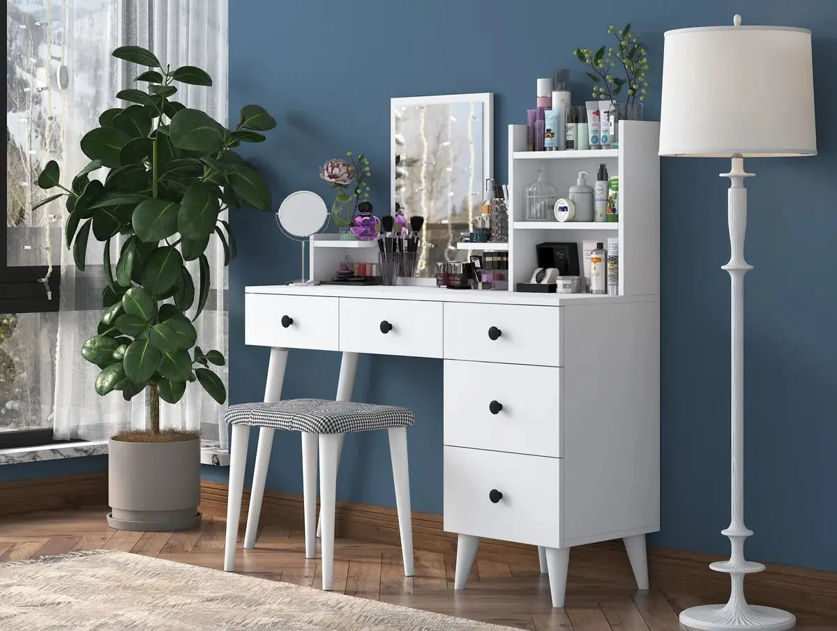 Туалетный столик + Табурет Mirage Meble BJ101 (White/Black)