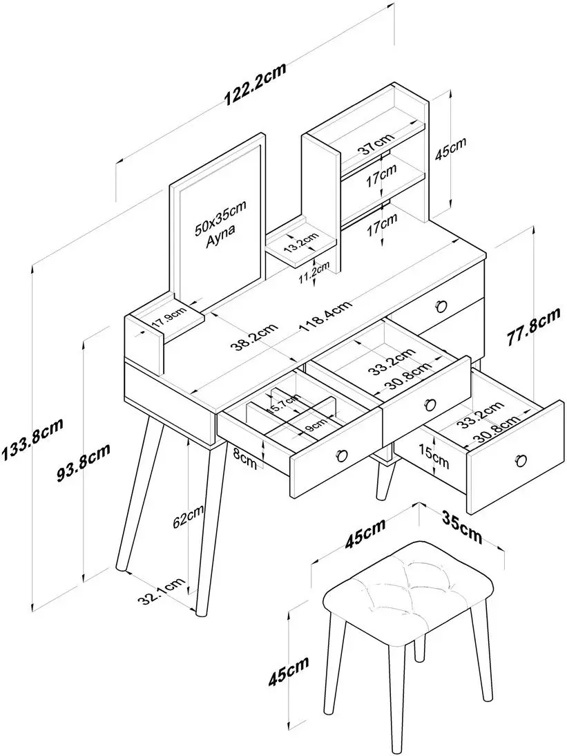 Туалетный столик + Табурет Mirage Meble BJ101 (White/Black)