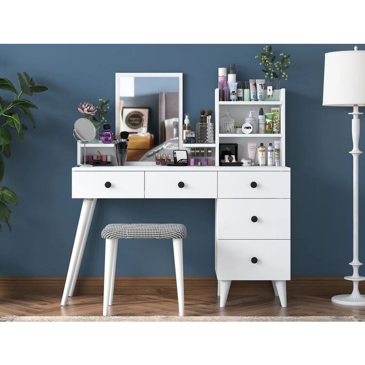 Туалетный столик + Табурет Mirage Meble BJ101 (White/Black)