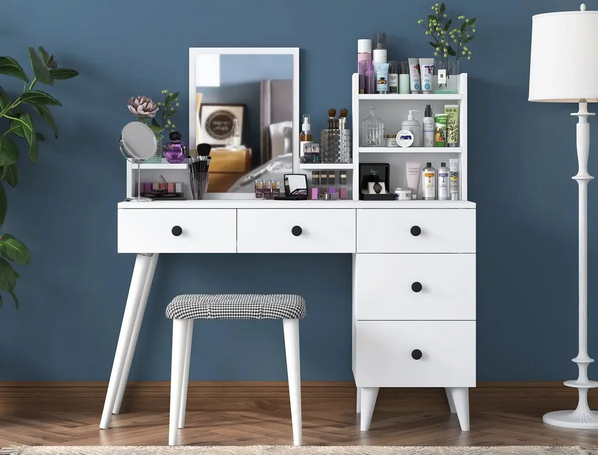 Туалетный столик + Табурет Mirage Meble BJ101 (White/Black)