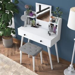 Masa de toaleta + Taburet Mirage Meble BJ102 (White/Black) Thumb