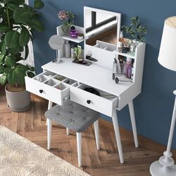 Masa de toaleta + Taburet Mirage Meble BJ102 (White/Black) Thumb