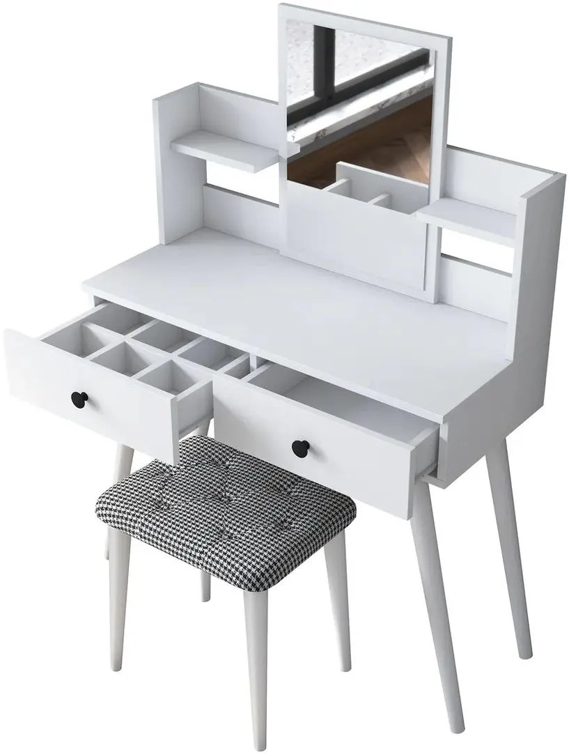 Masa de toaleta + Taburet Mirage Meble BJ102 (White/Black)