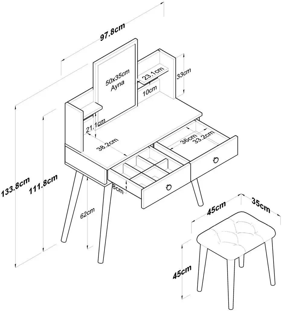 Masa de toaleta + Taburet Mirage Meble BJ102 (White/Black)