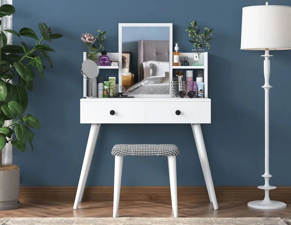 Masa de toaleta + Taburet Mirage Meble BJ102 (White/Black)