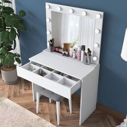 Туалетный столик + Табурет Mirage Meble BJ121 зеркало/лампочки (White/Black) Thumb