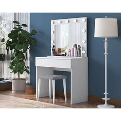 Туалетный столик + Табурет Mirage Meble BJ121 зеркало/лампочки (White/Black)
