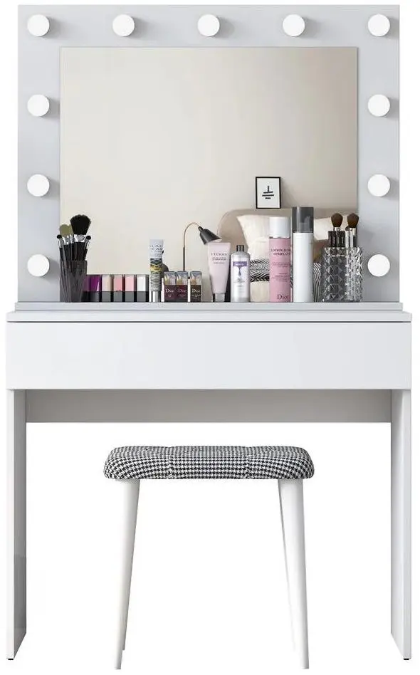 Туалетный столик + Табурет Mirage Meble BJ121 зеркало/лампочки (White/Black)