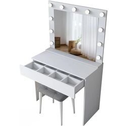 Туалетный столик + Табурет Mirage Meble BJ121 зеркало/лампочки (White/Black) Thumb