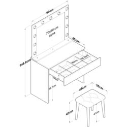 Туалетный столик + Табурет Mirage Meble BJ121 зеркало/лампочки (White/Black) Thumb