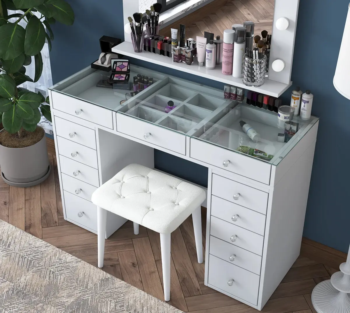 Туалетный столик + Табурет Mirage Meble BJ156 (White)