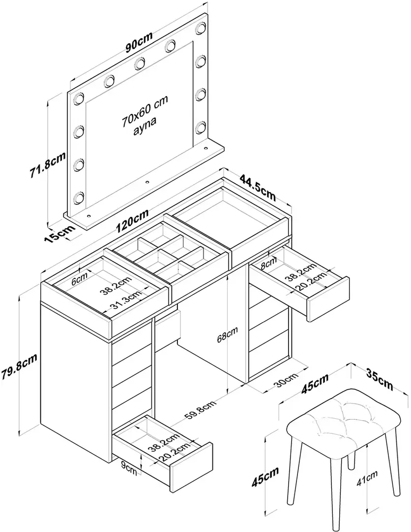 Туалетный столик + Табурет Mirage Meble BJ156 (White)