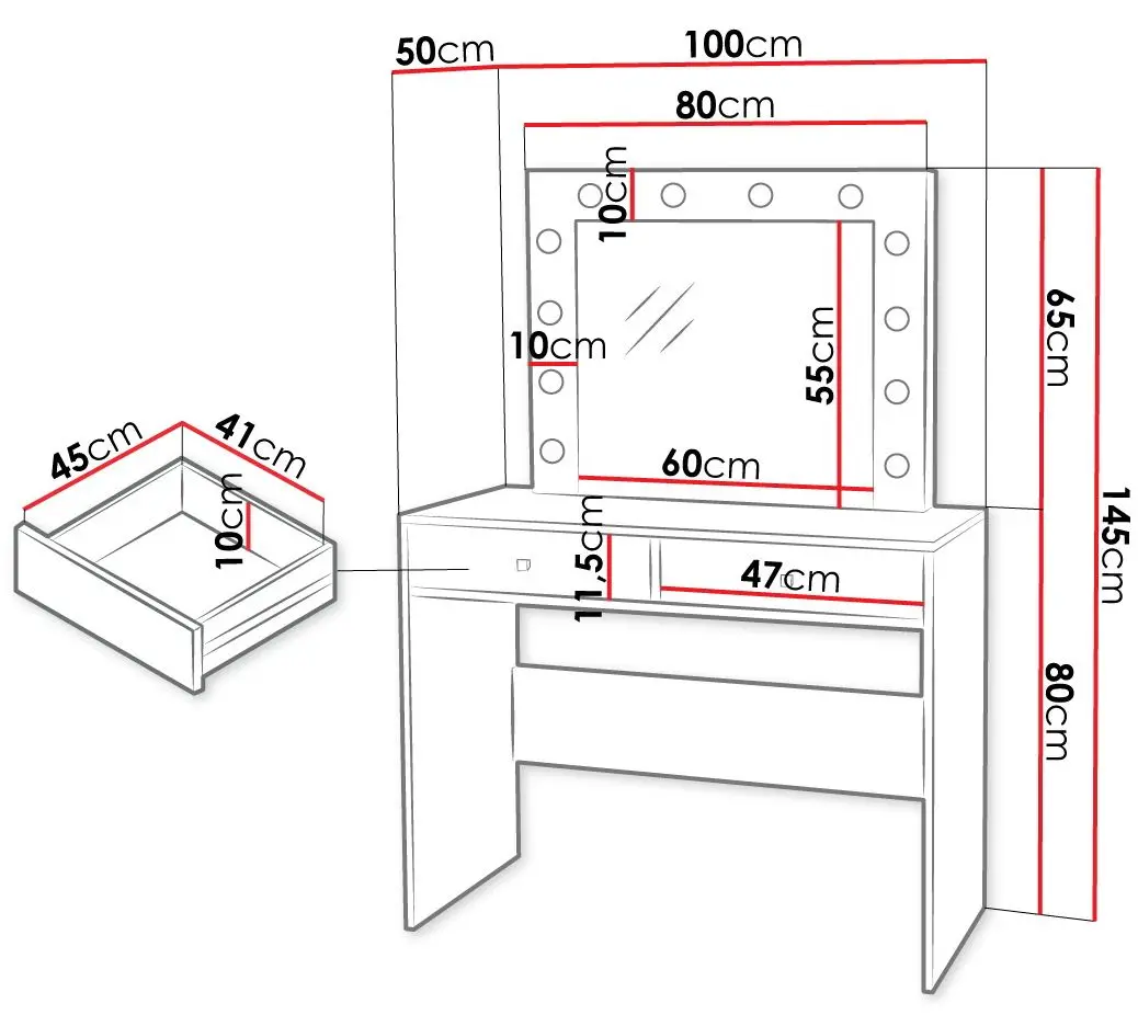 Masa de toaleta Mirjan24 Kiang/Fandyl LED (White)