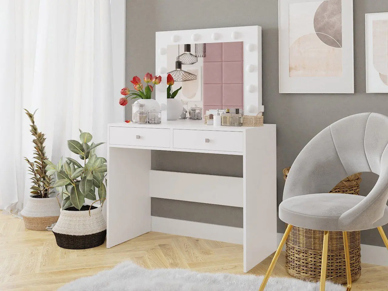 Masa de toaleta Mirjan24 Kiang/Fandyl LED (White)