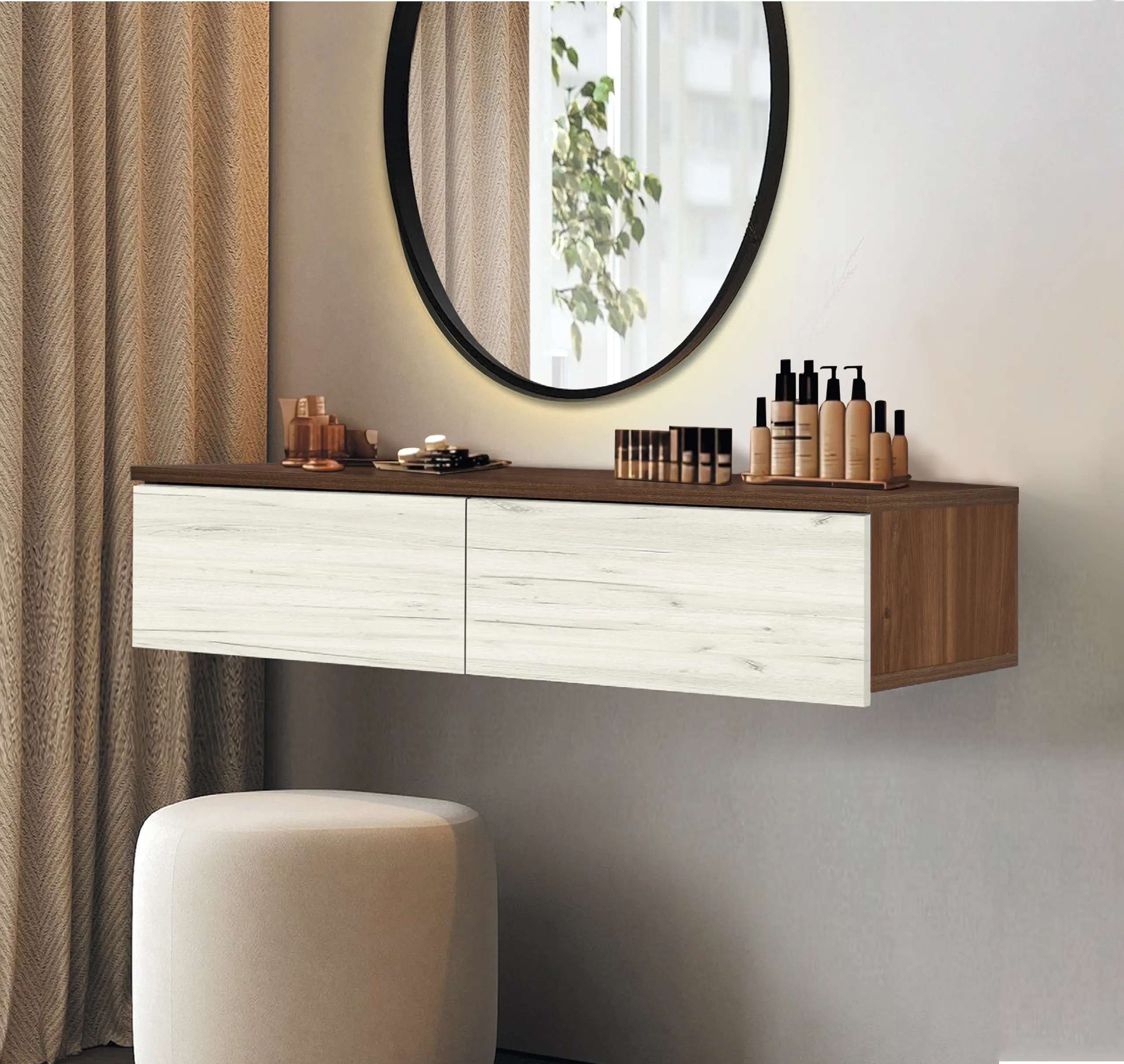 Masa de toaleta Modern Komfi suspendat 80cm (Brandy Castello Oak/Craft Oak White)