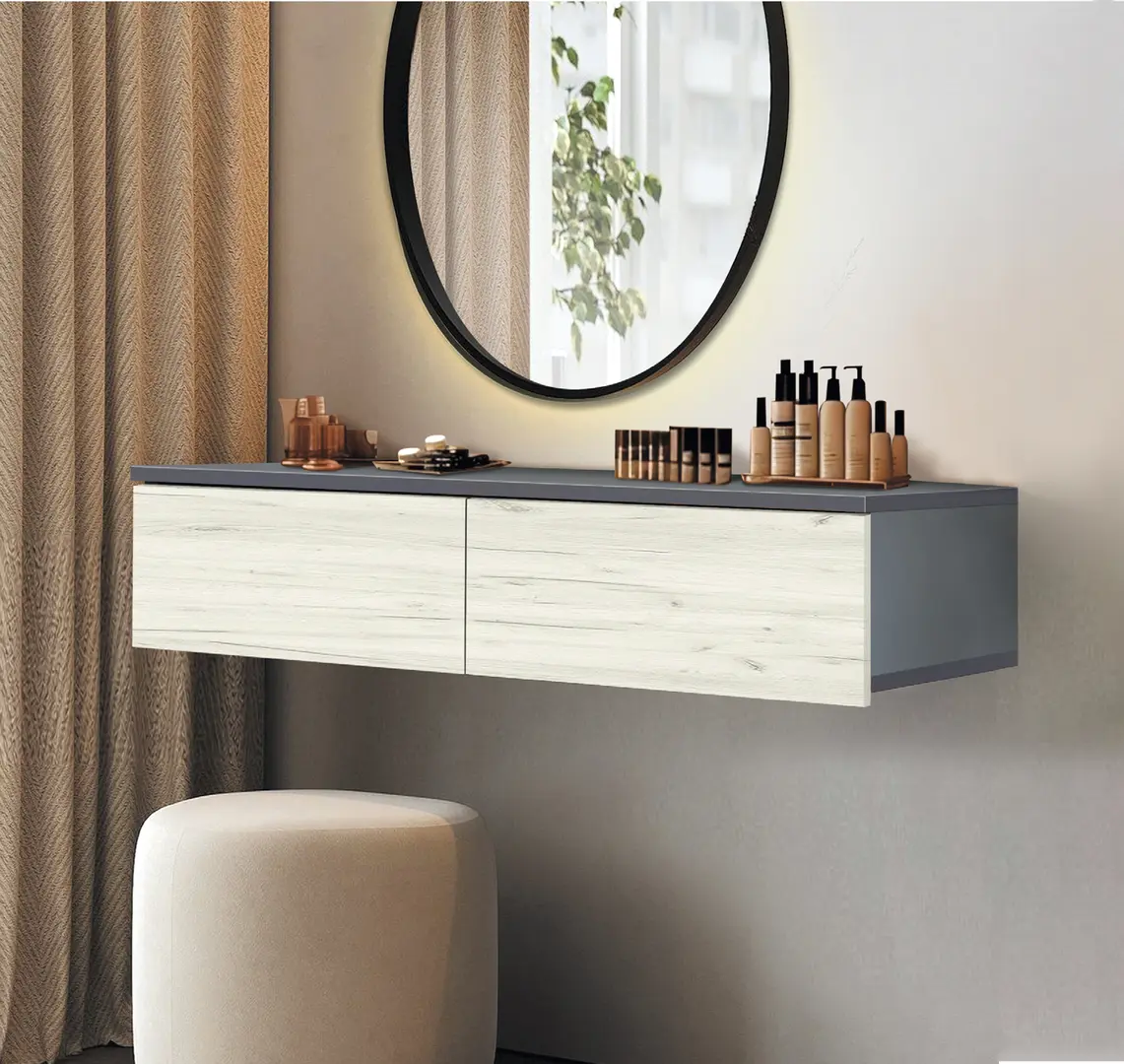 Masa de toaleta Modern Komfi suspendat 80cm (Slate Gray/Craft Oak White)