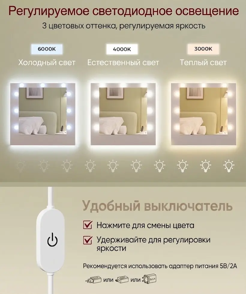 Туалетный столик Songmics Vasagle Kailyn RDT141WB02 Led (White) - 5