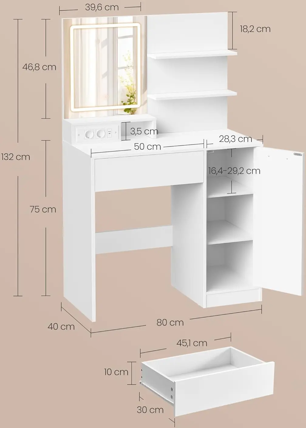 Masa de toaleta Vasagle Kailyn RDT138W01 (White) - 5