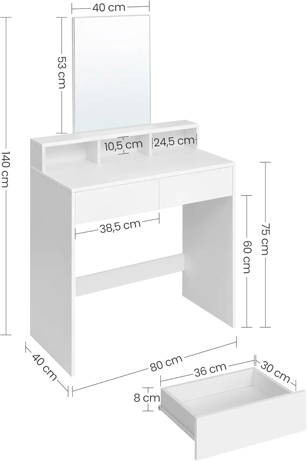 Masa de toaleta Vasagle RDT113W01 (White)