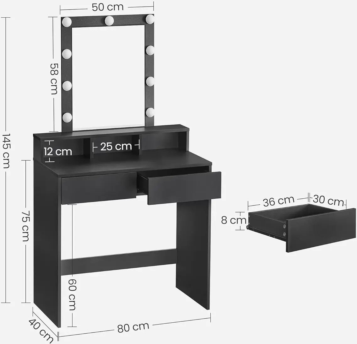 Masa de toaleta Vasagle RDT114T16 (Black)