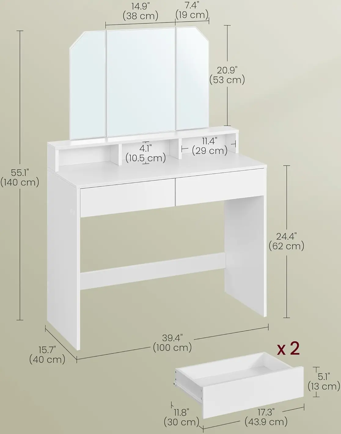 Masa de toaleta Vasagle RDT115W01 (White) - 6