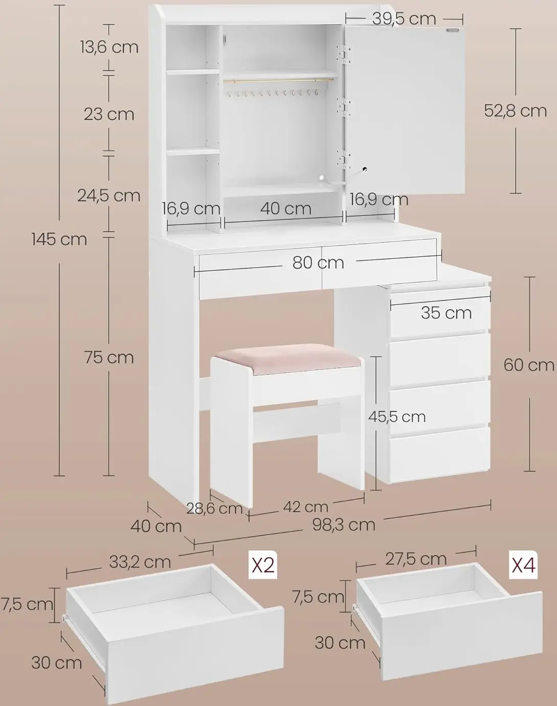 Masa de toaleta Vasagle RDT125W01 (White) - 3