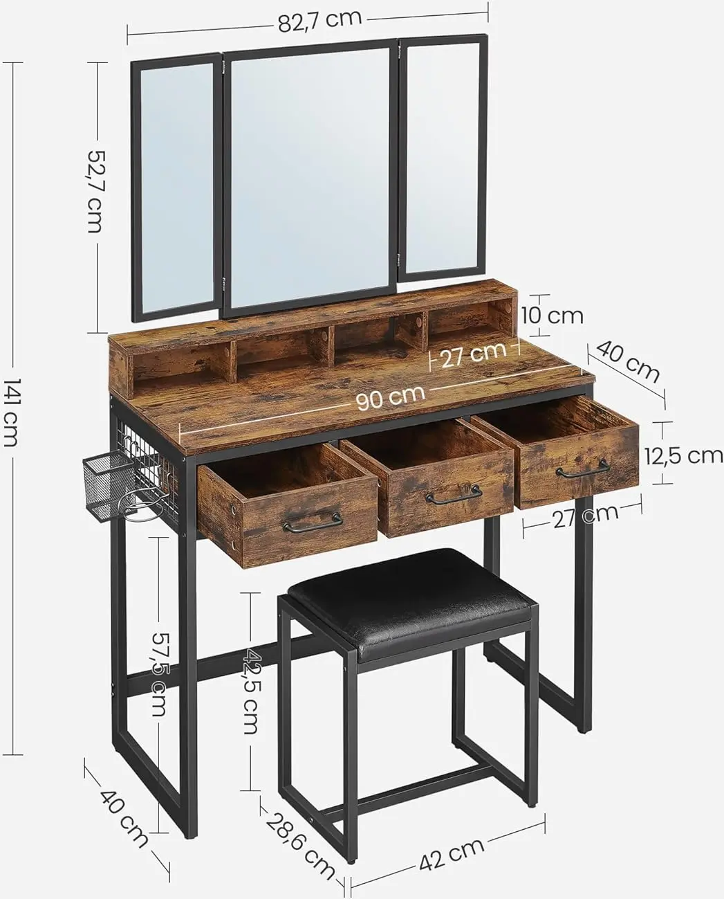 Masa de toaleta Vasagle RVT004B01 (Rustic Brown/Black) - 9