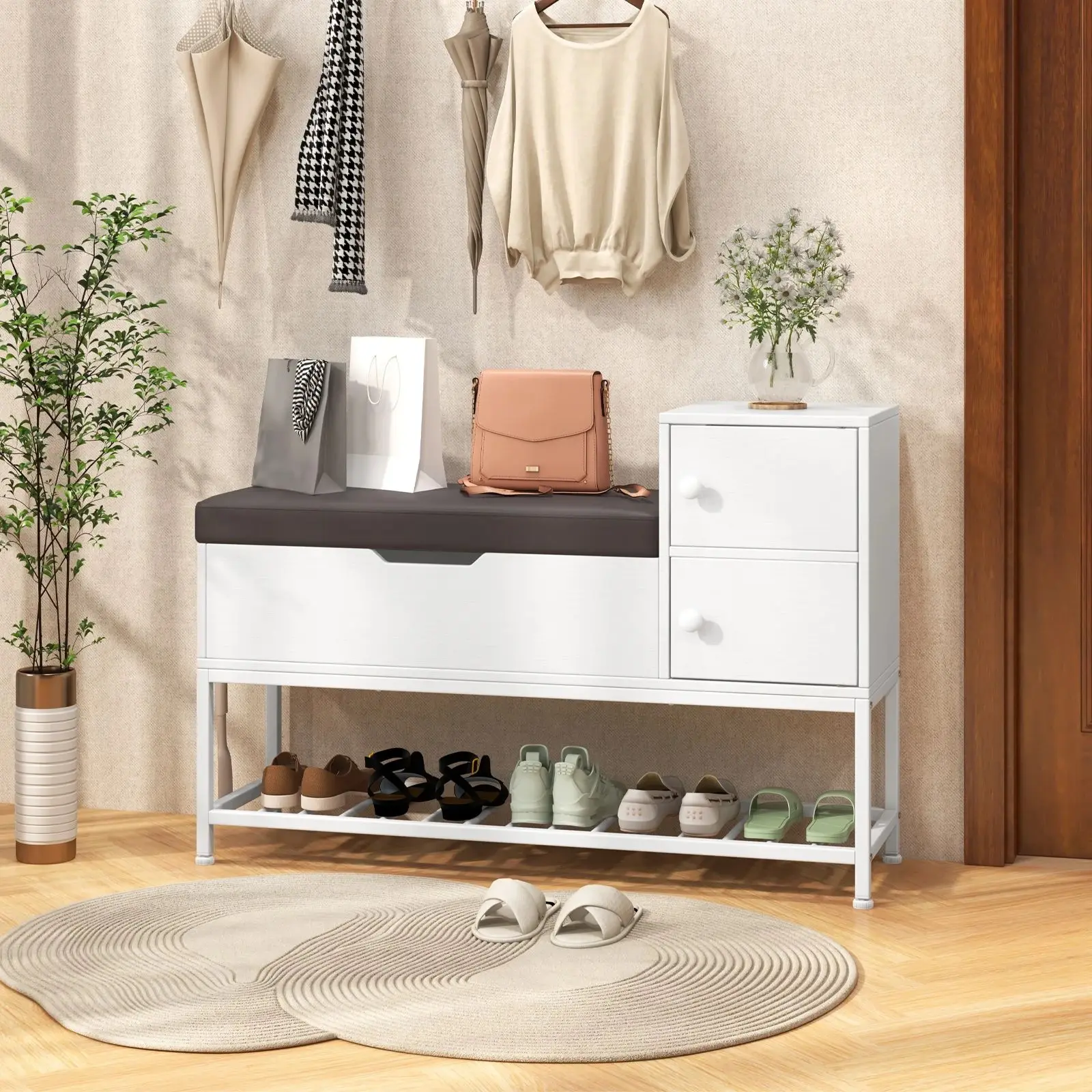Банкетка для обуви Costway JV11520WH (White/Grey) - 3
