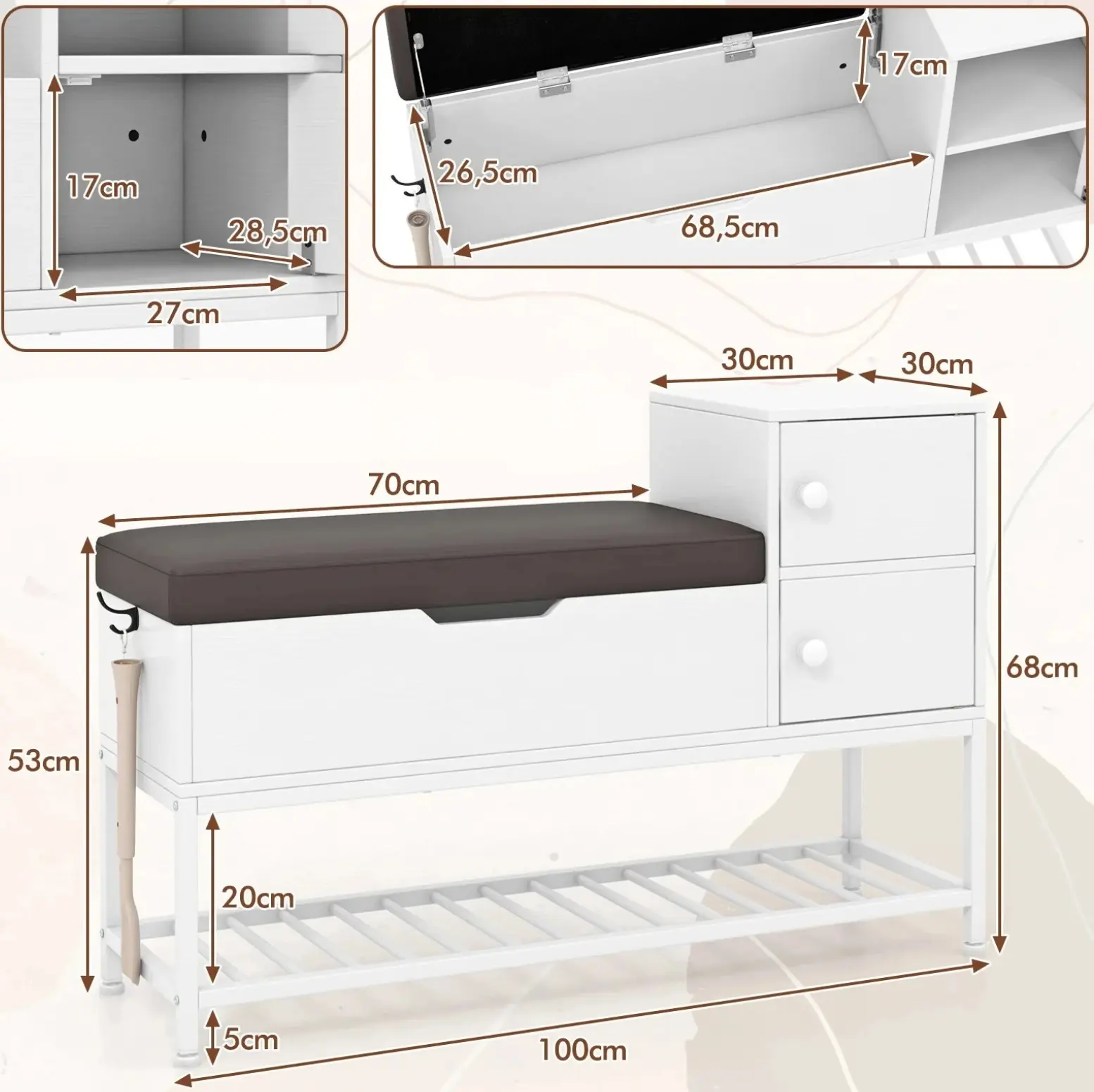 Банкетка для обуви Costway JV11520WH (White/Grey) - 5