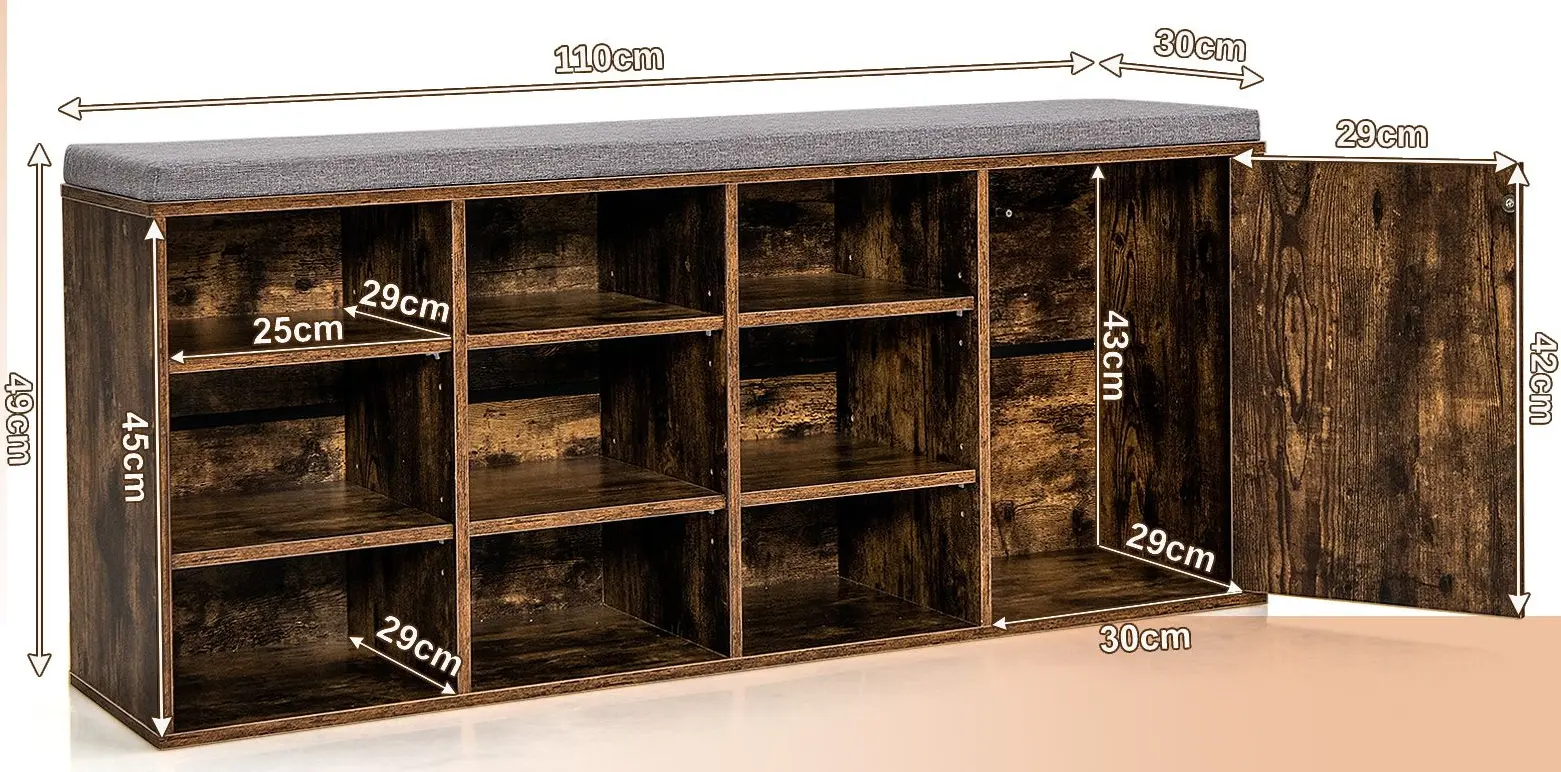 Bancheta-etajera pentru incaltaminte Costway JV10089BN (Brown/Grey) - 3