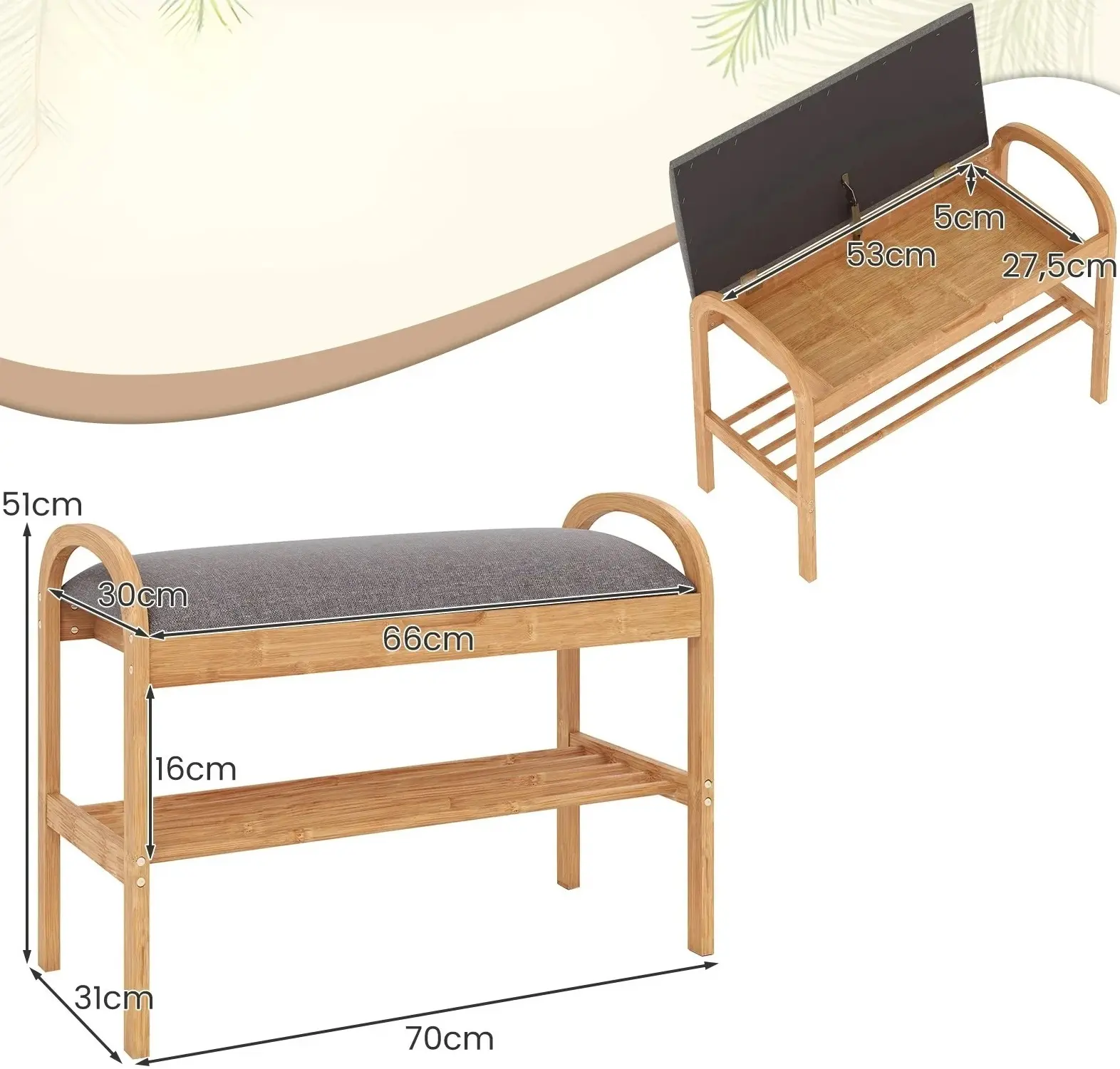 Etajera pentru incaltaminte Costway JV12274GR (Natural/Grey) - 3