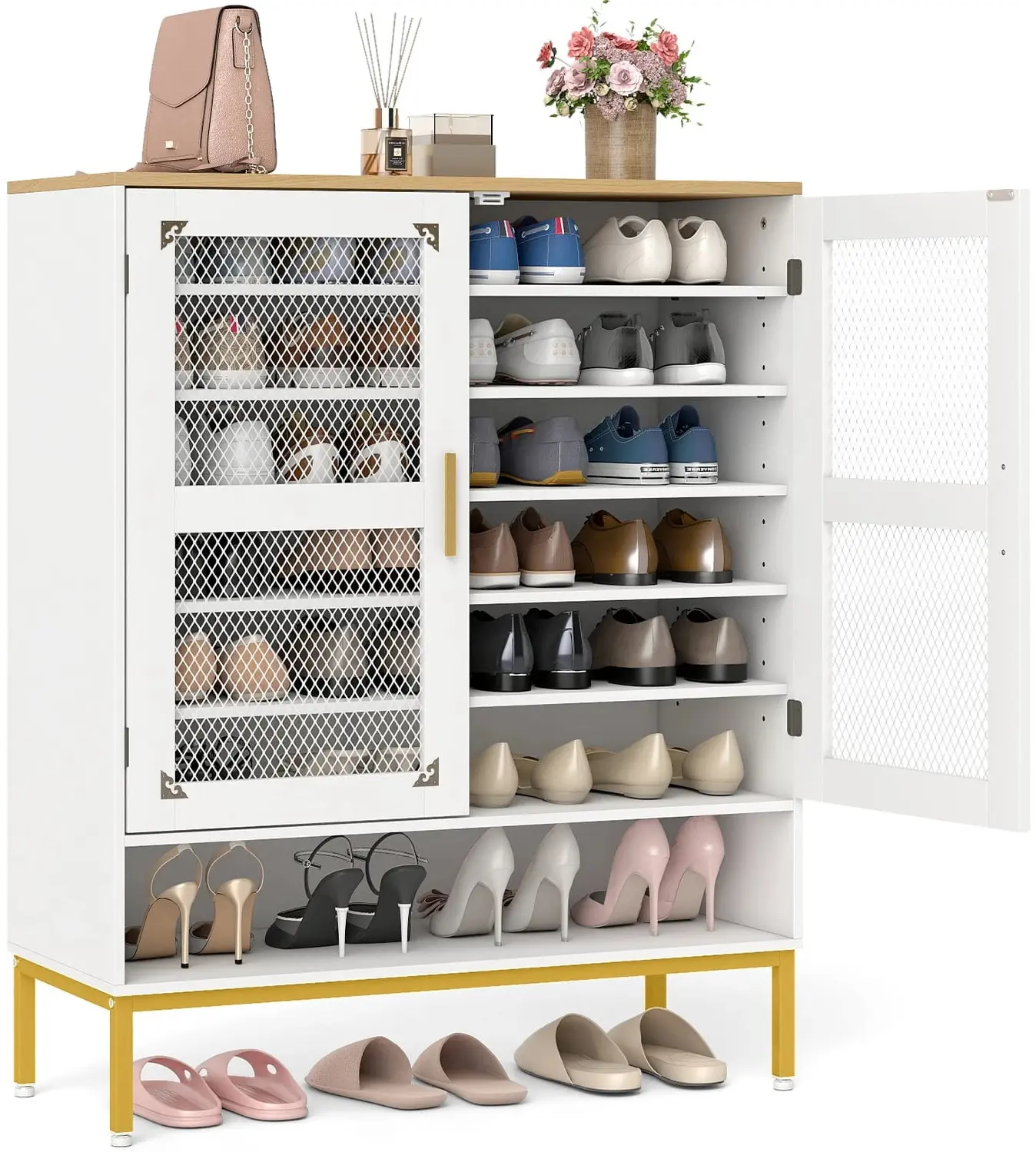 Tumba pentru incaltaminte Costway HU11183WH (White/Natural) - 2