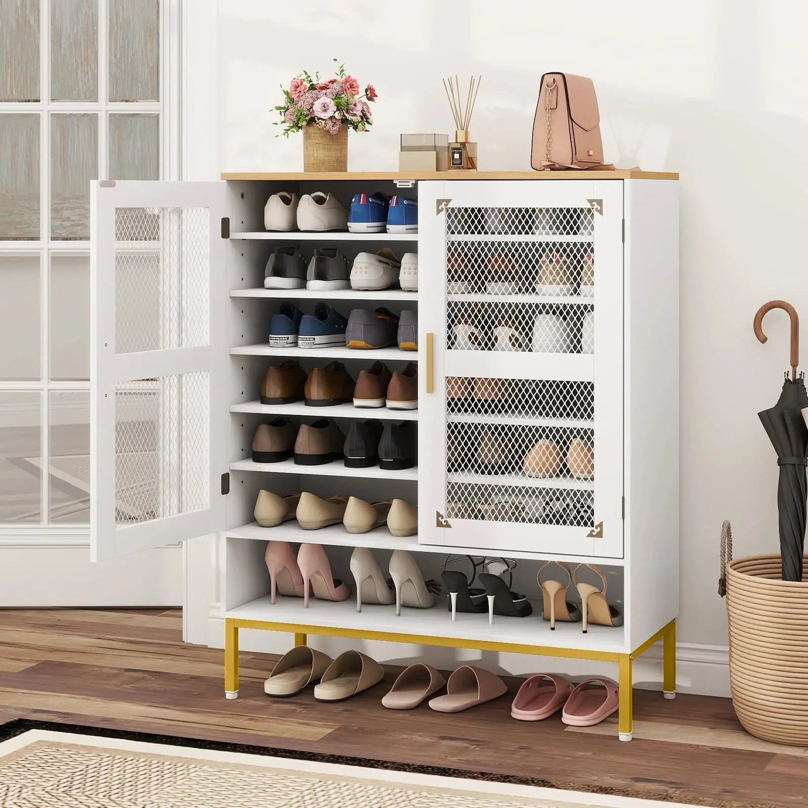 Tumba pentru incaltaminte Costway HU11183WH (White/Natural) - 4