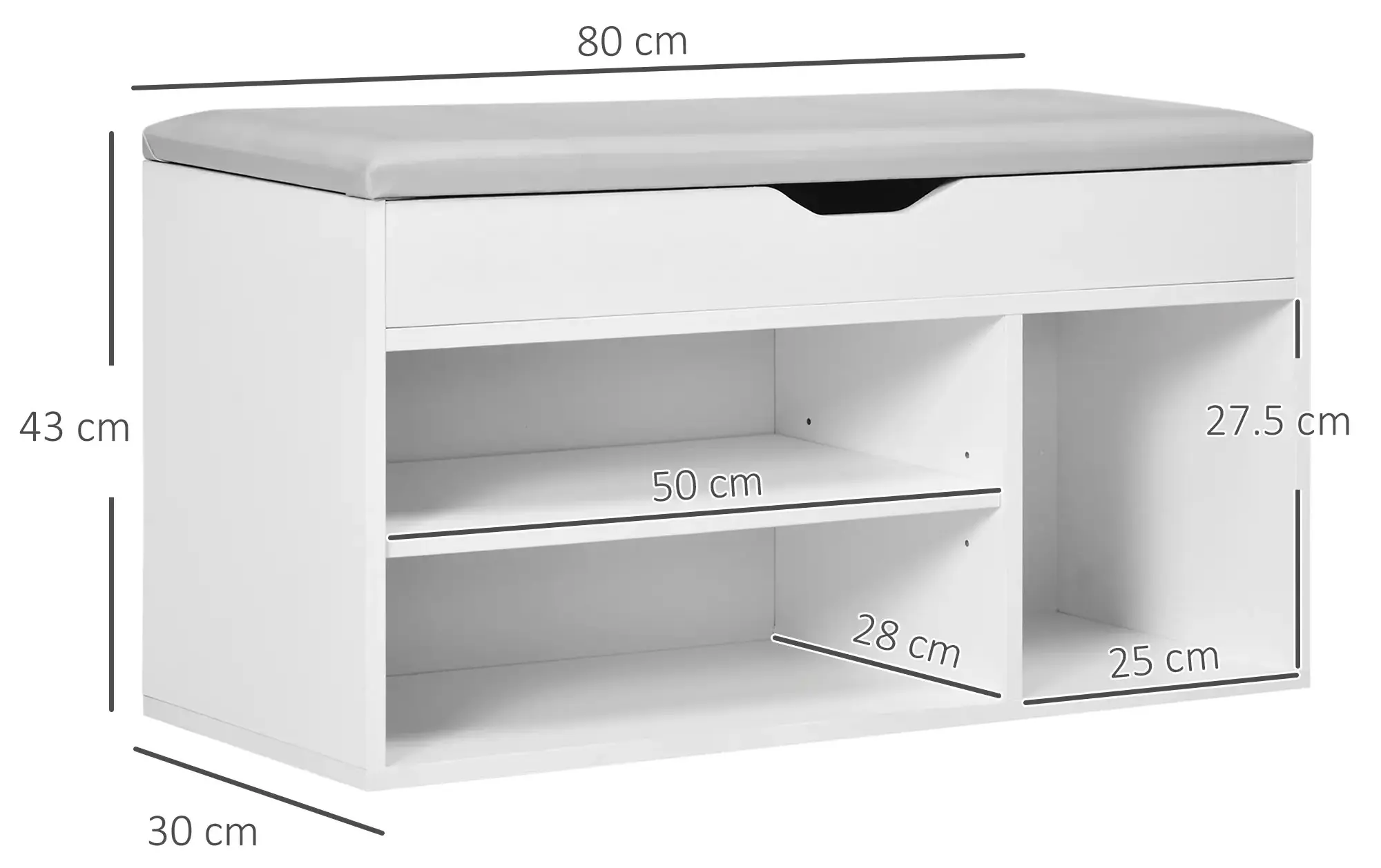 Банкетка для обуви Homcom 837-039WT (White/Grey) - 4