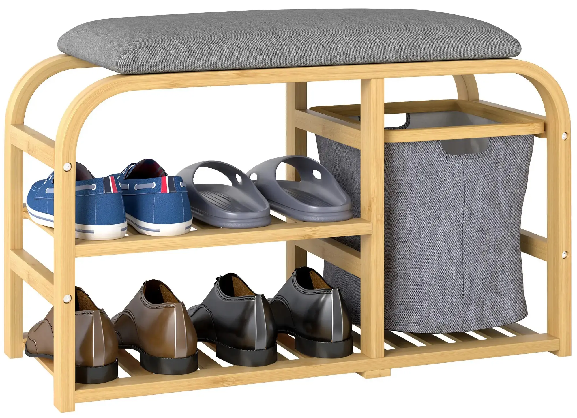 Банкетка для обуви Homcom 837-549V00GY (Natural/Grey) - 2