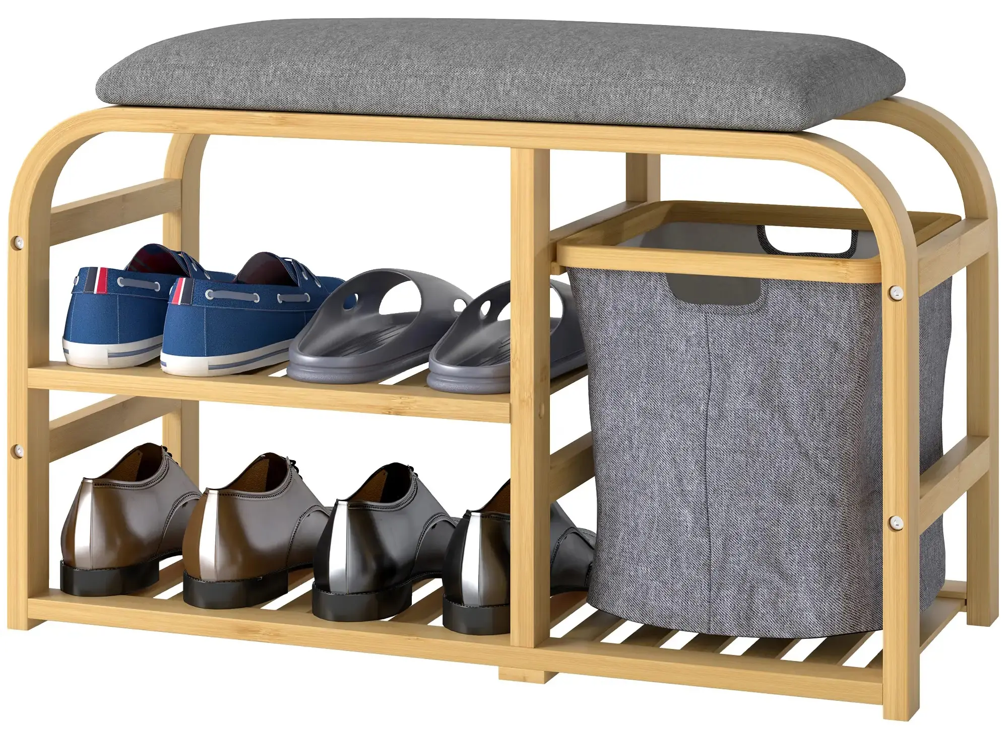 Банкетка для обуви Homcom 837-549V00GY (Natural/Grey) - 3