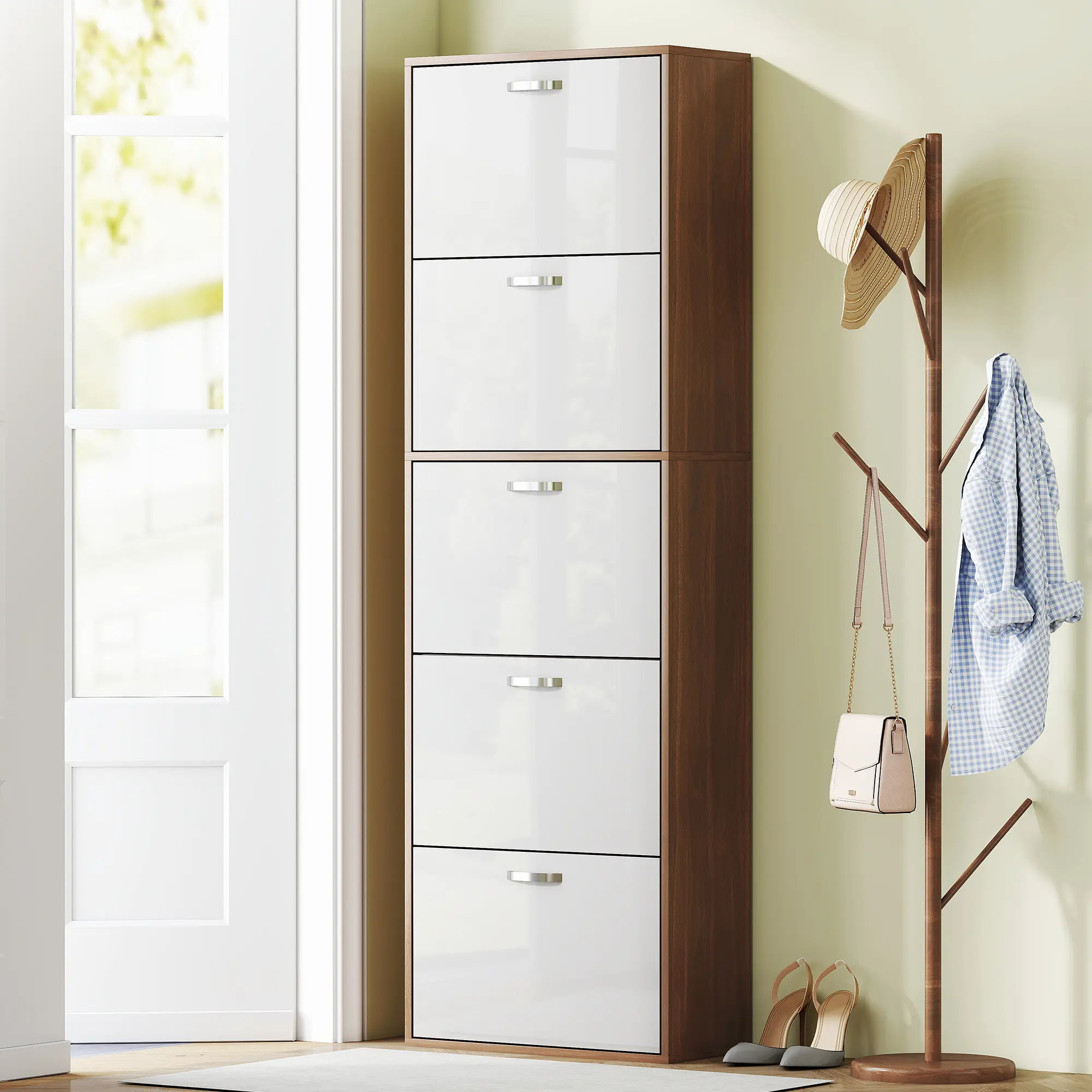 Шкаф для обуви Homcom 833-326 (White Gloss/Brown) - 5