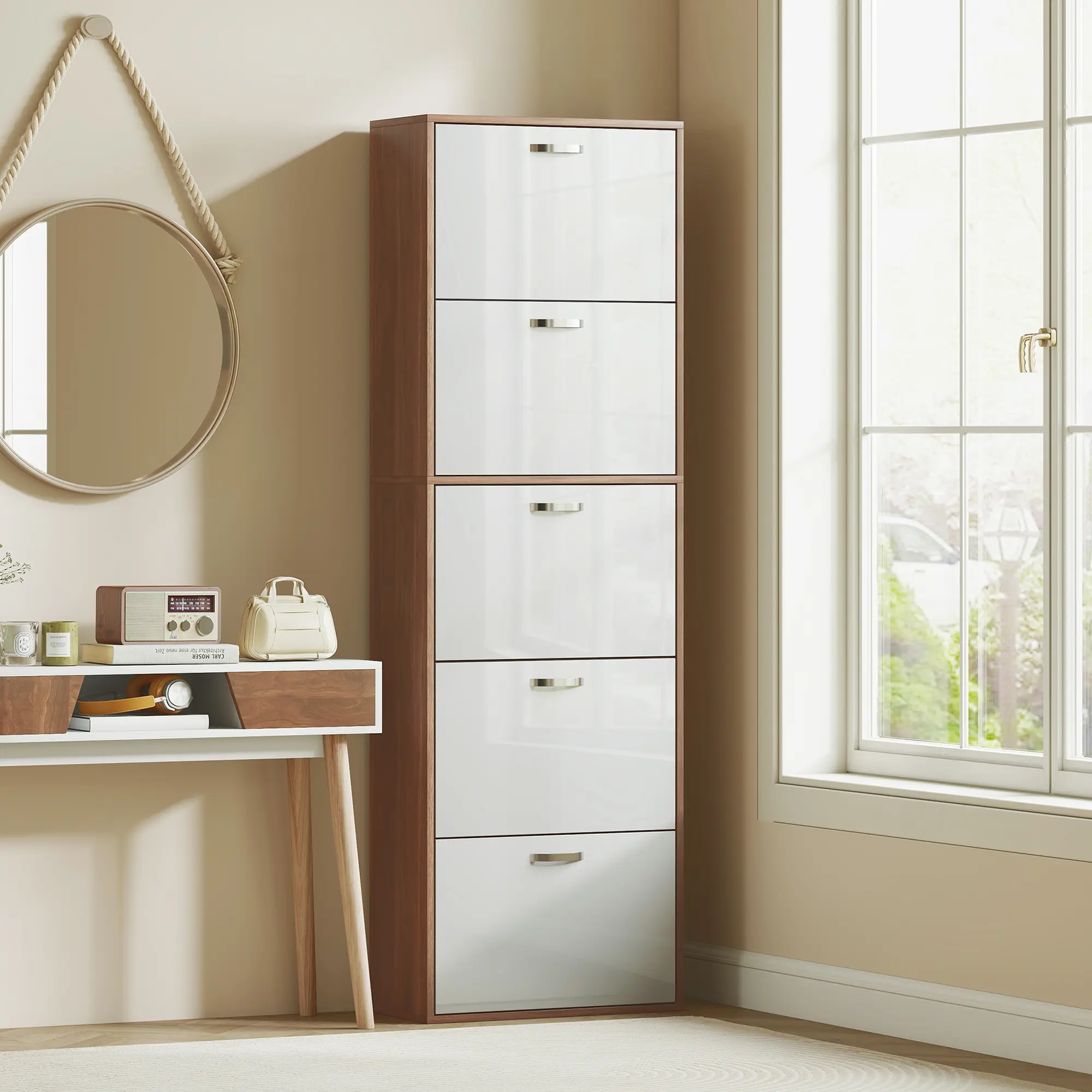 Шкаф для обуви Homcom 833-326 (White Gloss/Brown) - 6