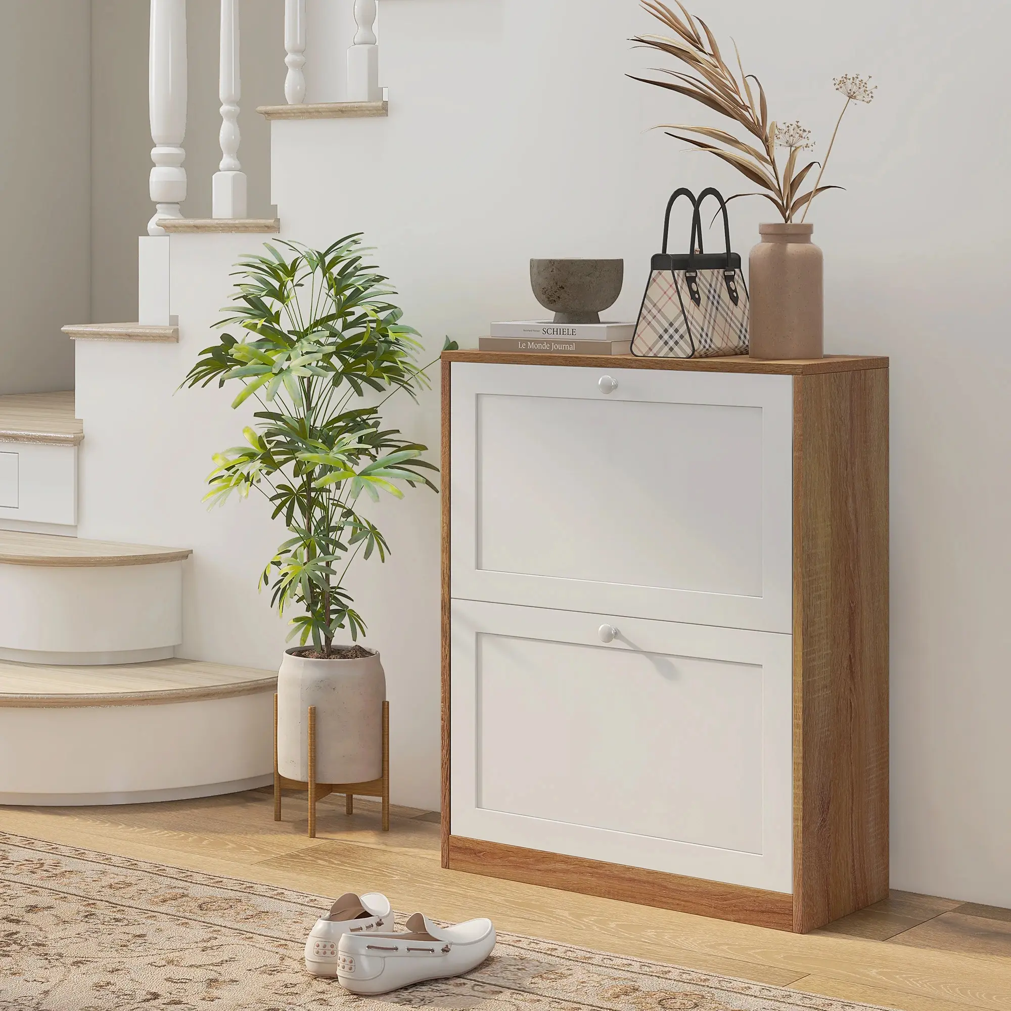 Тумба для обуви Homcom 837-409V00WT (White/Oak) - 5