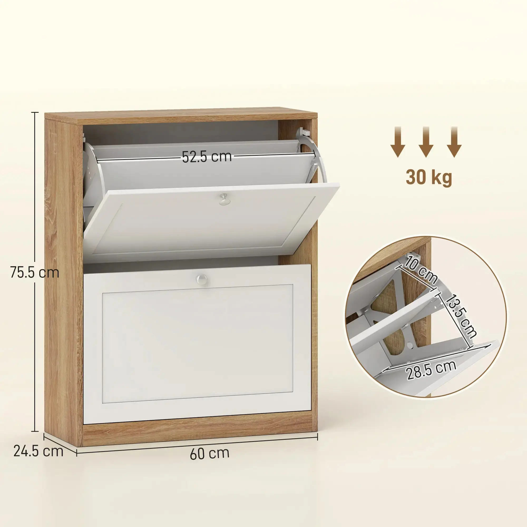 Тумба для обуви Homcom 837-409V00WT (White/Oak) - 6