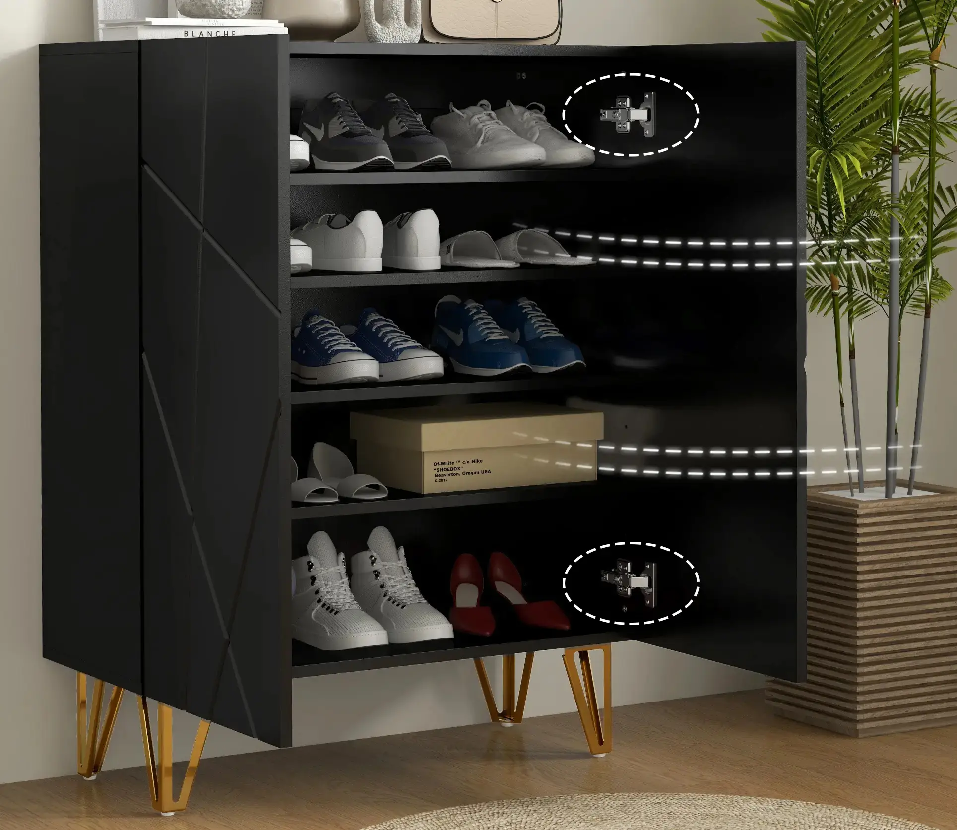 Tumba pentru incaltaminte Homcom 837-469V80BK (Black Gloss) - 6