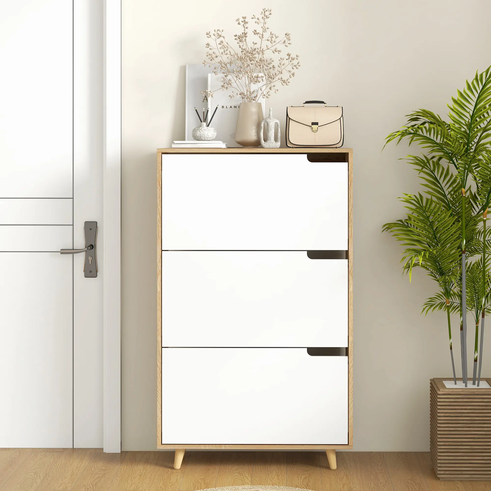 Tumba pentru incaltaminte Homcom 837-473V80WT (White/Natural) - 6