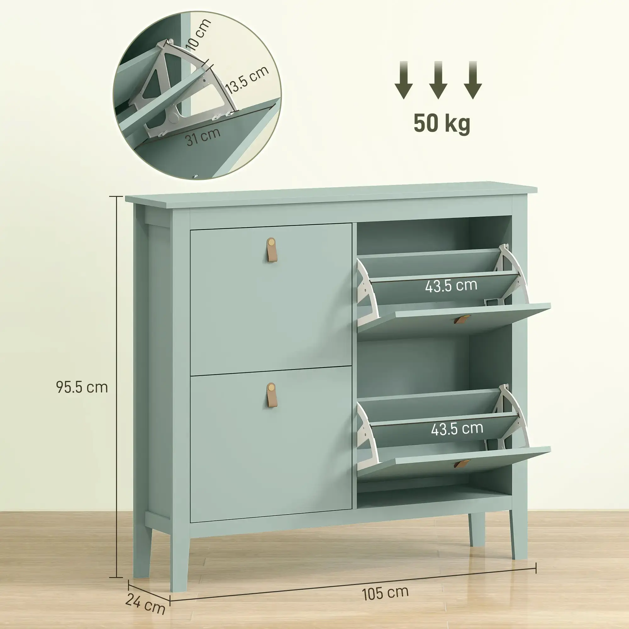 Tumba pentru incaltaminte Homcom 837-578V02GN (Green) - 8