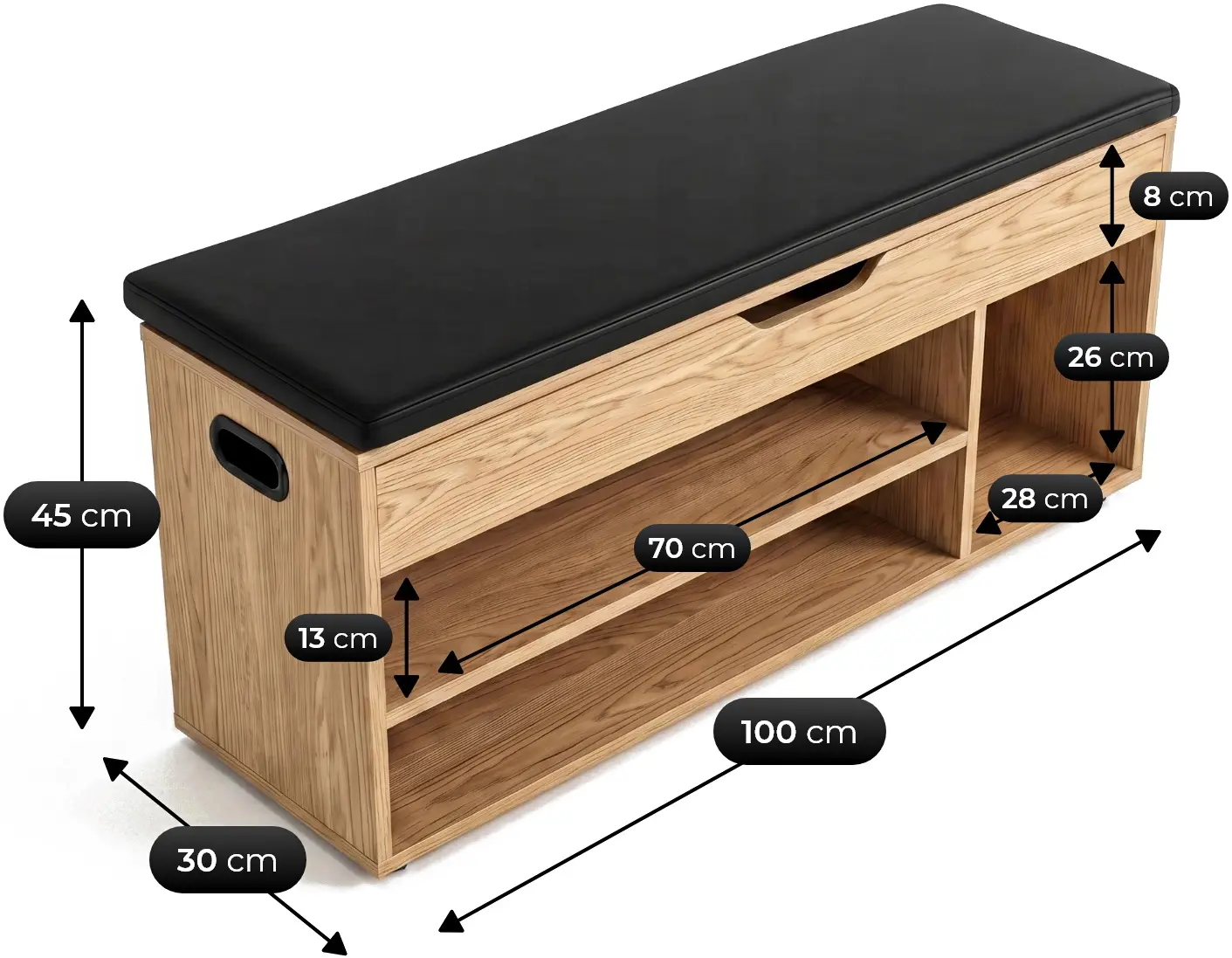 Банкетка для обуви Mebel Elite Alec 100cm (Oak/Black) - 7