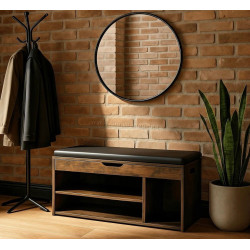 Bancheta pentru incaltaminte Mebel Elite Alec 100cm (Rustic Oak/Black)