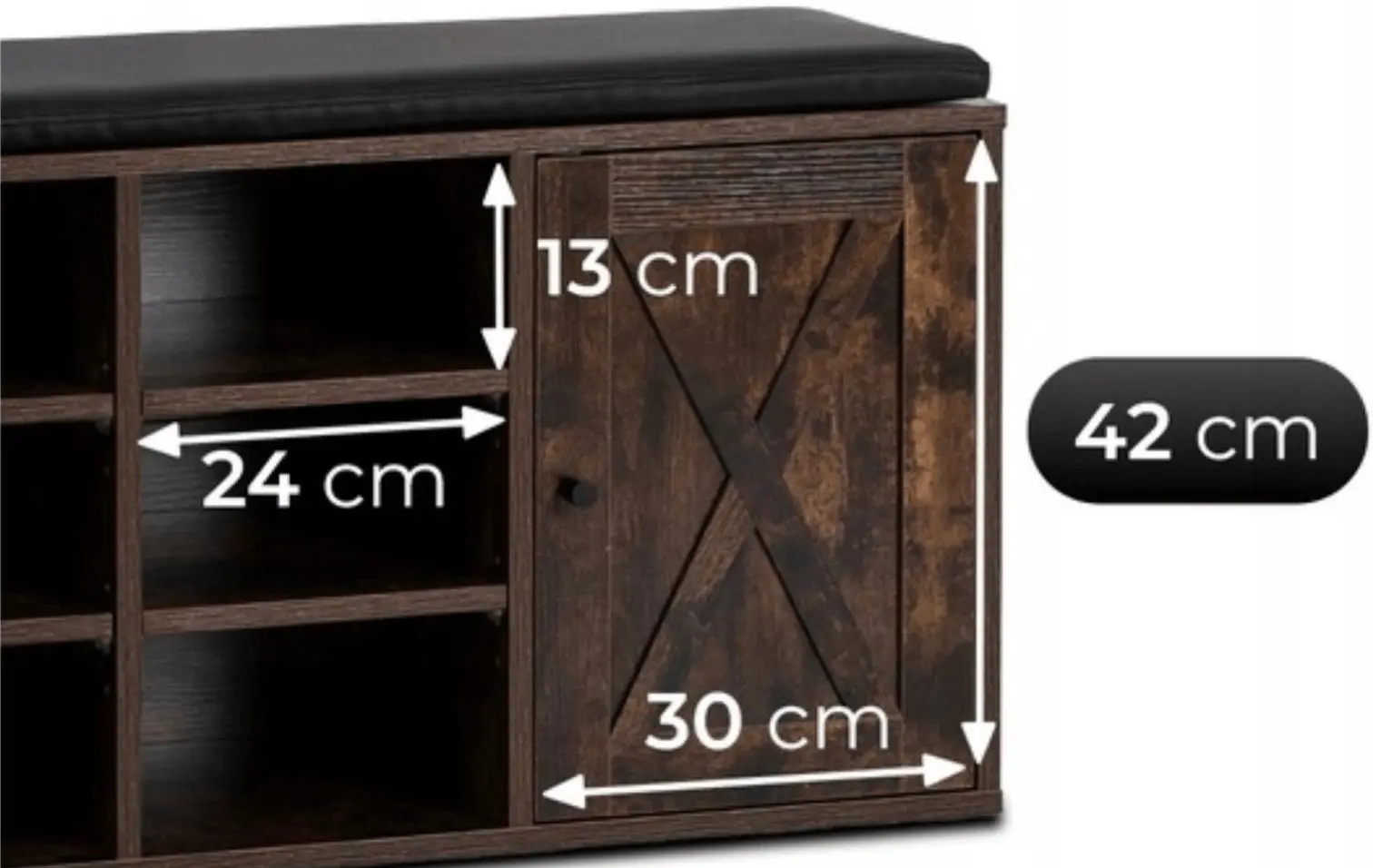 Банкетка для обуви Mebel Elite Arya 110cm (Rustic Oak/Black) - 10