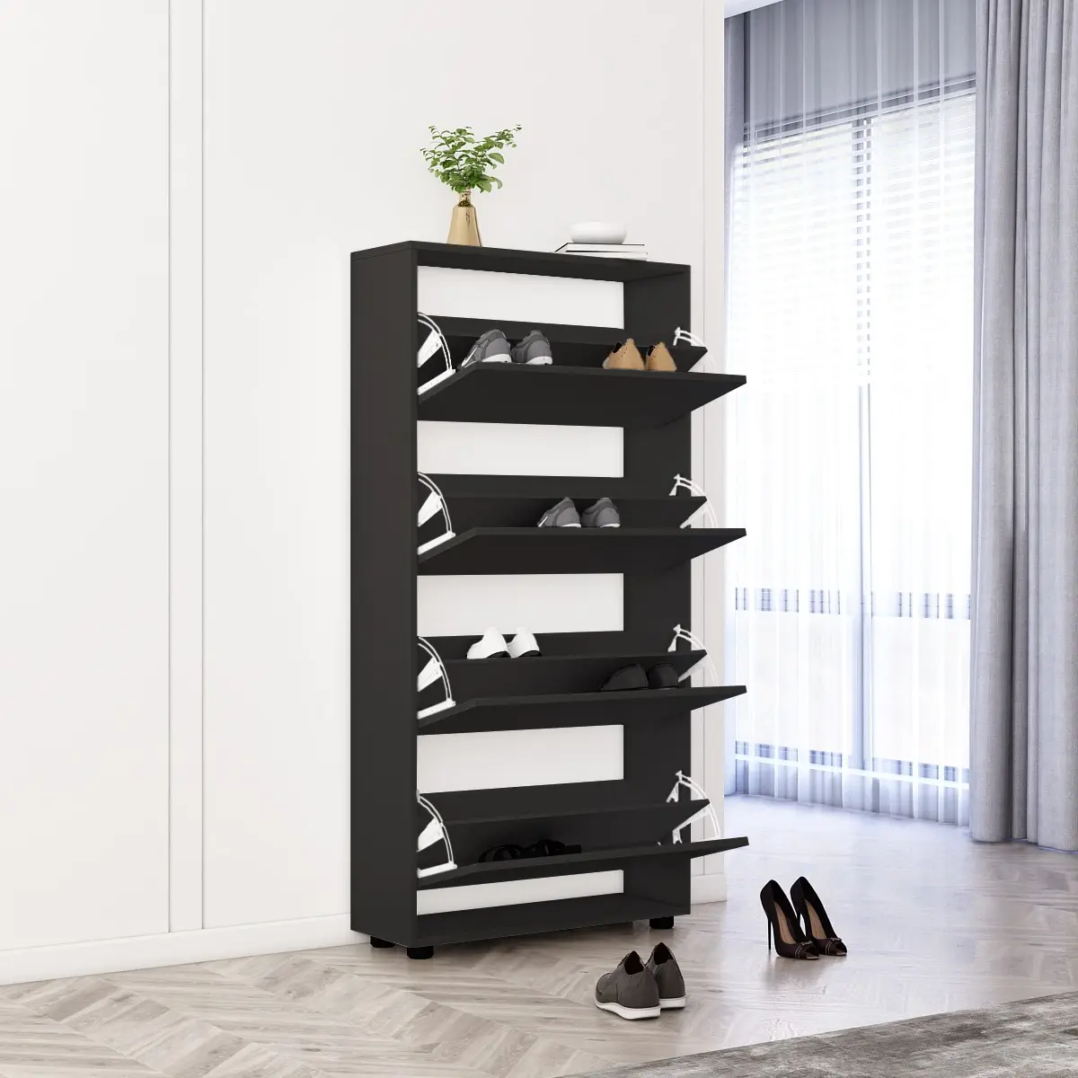 Tumba pentru incaltaminte Mobildor Leo 100x27x164 (Anthracite) - 2