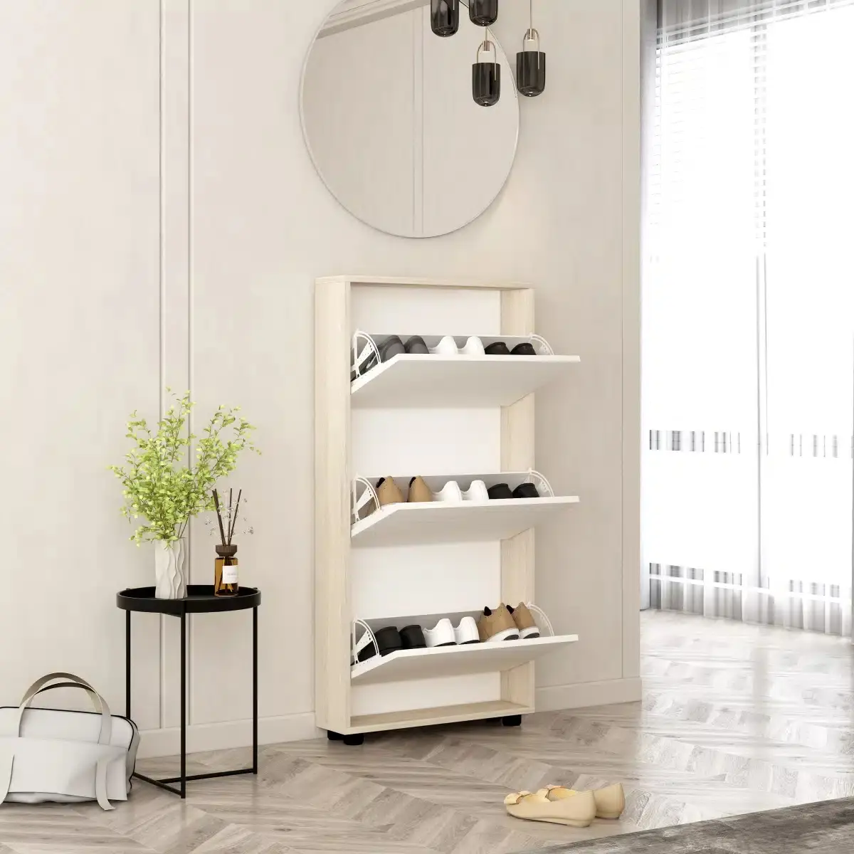 Тумба для обуви Mobildor Leo Slim 100x125x16 (Sonoma Oak/White)