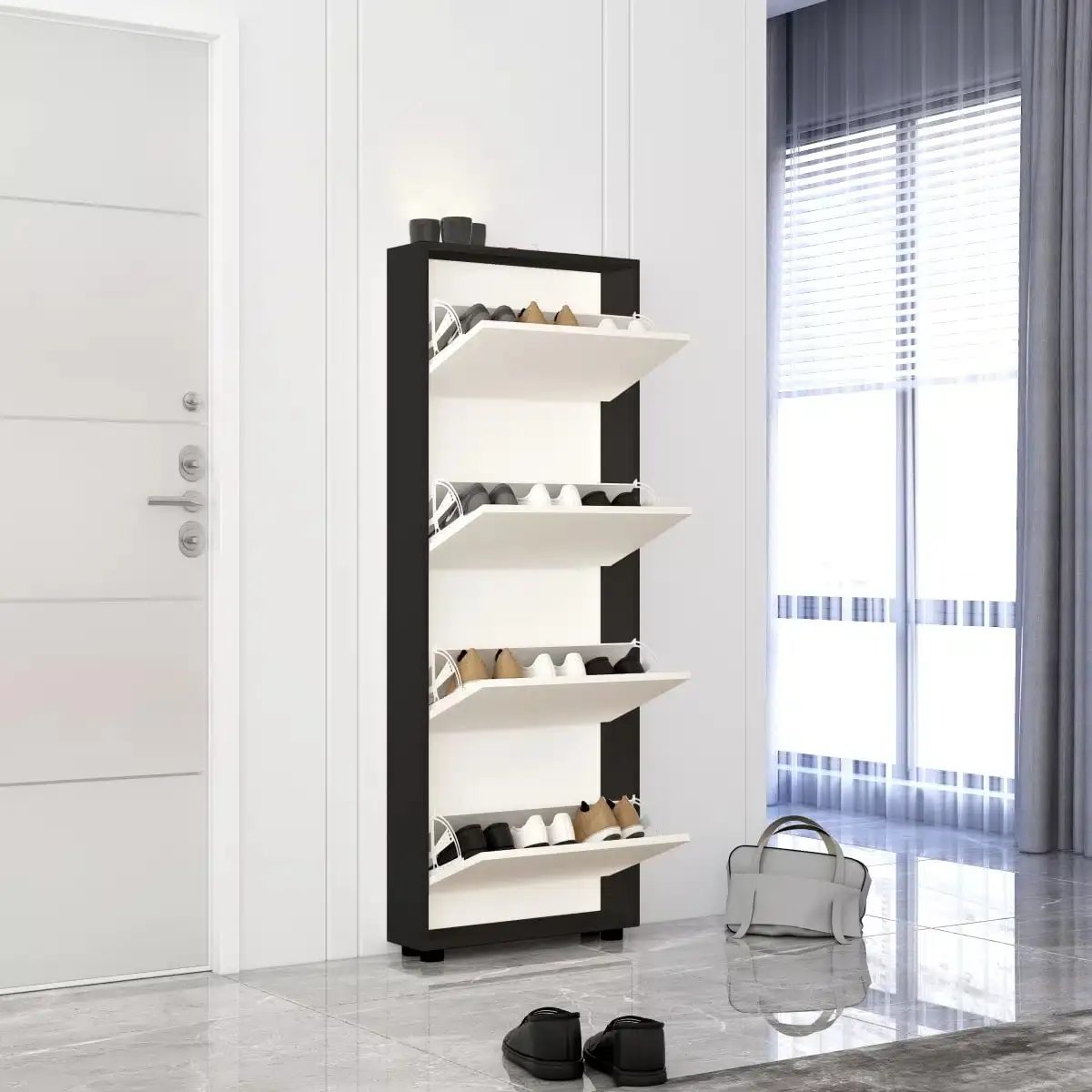 Tumba pentru incaltaminte Mobildor Leo Slim 100x164x16 (Anthracite/White)